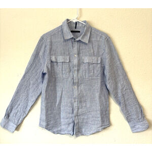 Elie Tahari Linen Shirt Mens Small Blue Long Sleeve Resort Cruise Vacation Beach